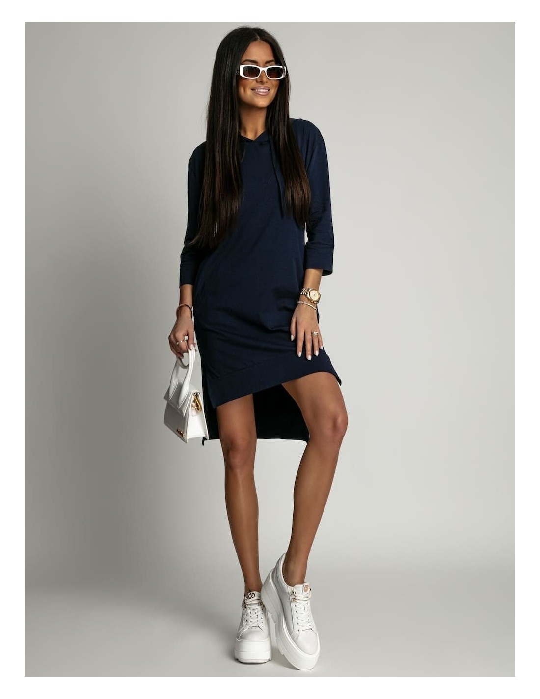 Navy blue sports dress with a hood 4187 - Online store - Boutique